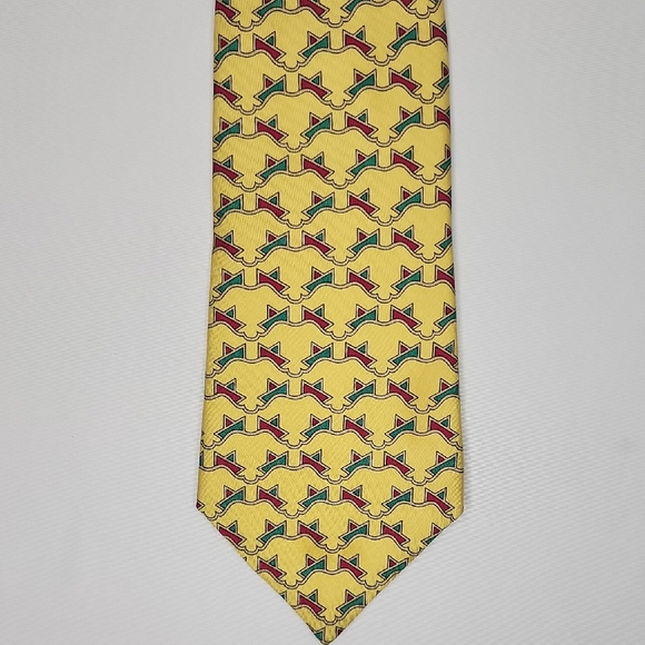 Hermes Other - Hermes Yellow Tie with Red and Green Geometric Design